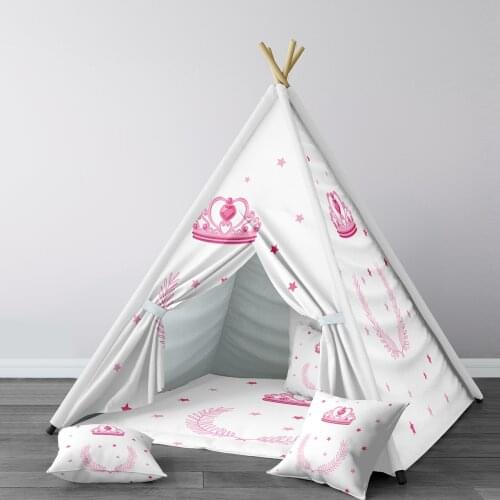 Play Tent for Kids Wigwam Portable Indoor Playground Tents Children Bedrooms Pink Crowns White Star Model 063