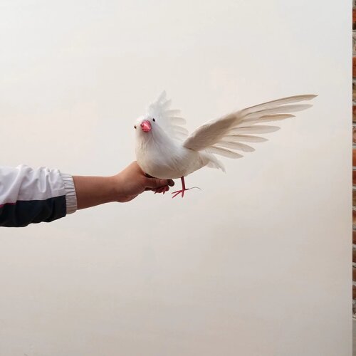 White simulation wings pigeons toy polyethylene & furs standing dove doll gift about 43x27cm 0597