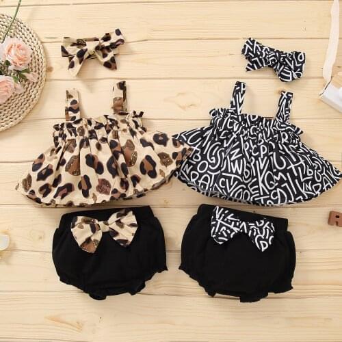 Newborn Summer Baby Girl Clothes Set Kids Clothes Girls Fashion Toddler Baby Girl Outfit Twins Sister Leopart Top + Bow Shorts