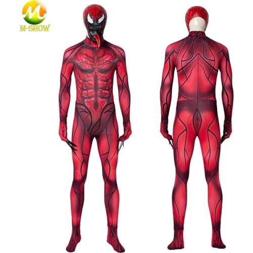 Superhero Carnage Cosplay Costume Carnage Blood Bodysuit with Headgear Cletus Kasady Outfit for Halloween Party Custom Made