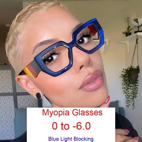 Fashion Polygonal Blue Light Blocking Glasses Frame Women European And American Three-Color Frame Finished Myopia Glasses -3.0