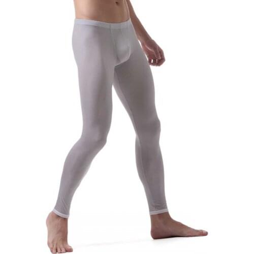 Men Athletic Sports Thin Ice Silk long Trousers Home Leggings Skinny Pants Workout Running Tights Sexy Thermal Underwear Bottoms