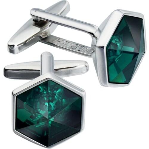 HAWSON Mens Dark Green Hexagon Shape Shirt Cuff links for Men Buttons Tuxedo Studs, Cufflinks High Quality, Mens Accessories