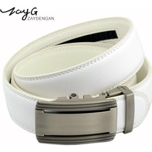 ZAYG Men Fine Metal steel Automatic Buckle white Belts Cow Genuine Leather Belt high grade Fashion Leather Men classic Belt