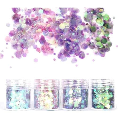 10ml Box Nail Mixed Flake Powder 4 Box/set Chunky Holographic Hexagon Glitter Flake DIY Nail Tip Art Flakes Decoration Accessory