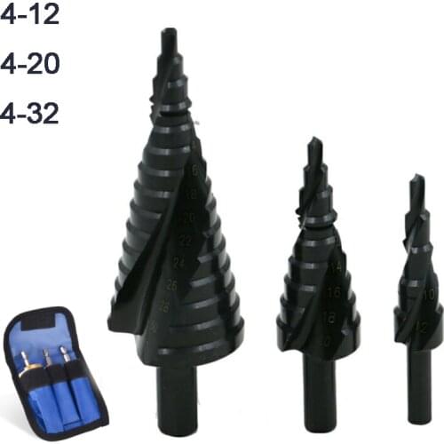 3PCS 4-32MM HSS Cobalt Step Drill Bit Set Nitrogen High Speed Steel Spiral for Metal Cone Triangle Shank Hole Metal Drills Tools