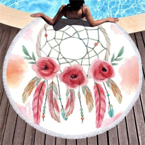 Fresh style illustrations Print Beach Towel for Adult Yoga Mats Tassel Blankets Large Round Towel 150cm Tapestry Home Decor