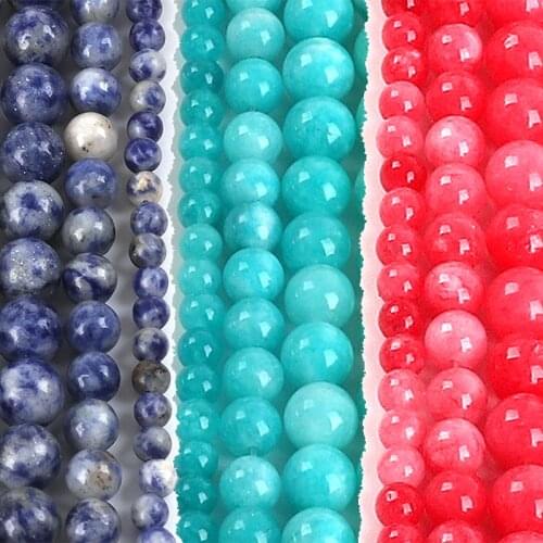 Wholesale 6 8 10 12mm 38-95Pcs/Lot Natural Stone Zebra Jaspers Banded Agates Blue Sodalite Round Beads 15" Strand DIY Jewelry