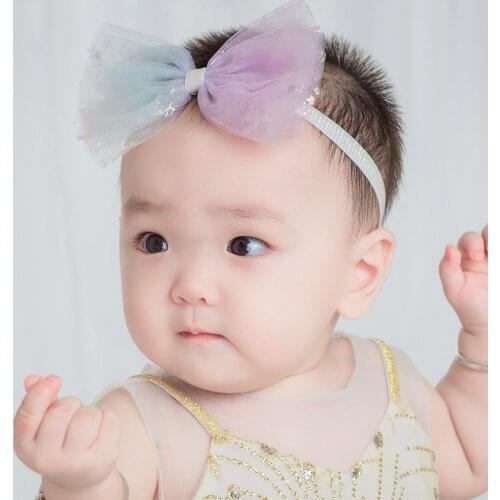 20PC/LOT Elastic Bows Hairband Korean Lace Nylon Cute Glitter Crown Kid Hair Bands Newborn Baby Hair Headwear Wholesale Headband