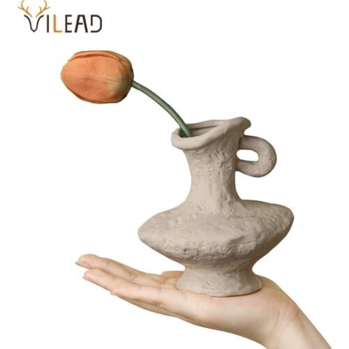 VILEAD Simple Ceramic Vase Dried Flower Container Art Plant Pot Home Decor Nordic Pot-Shaped Crafts Desktop Decoration Ornaments