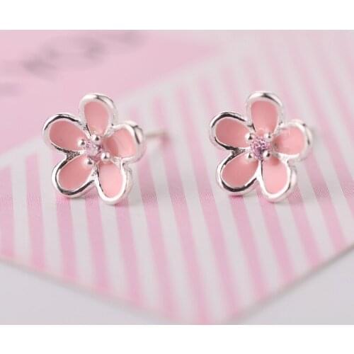 925 Sterling Silver Cherry blossoms Stud Earrings For Women Wedding Hypoallergenic brincos eh527