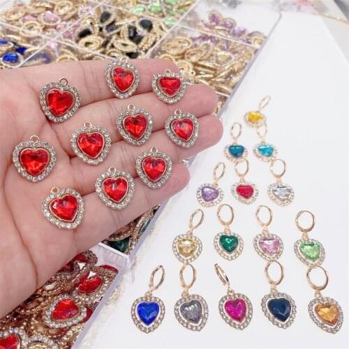 10Pcs/Lot 19x15mm 14 Color RRed Love Heart Charms for Jewelry Making Pendants Necklaces Cute Earrings DIY Handmade Accessories