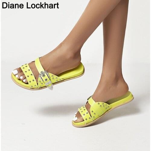 Punk Gothic Women Slippers Fashion Rivet Summer Shoes Woman Open Toe Flat Slippers Female Outdoor Casual Beach Slides Ladies