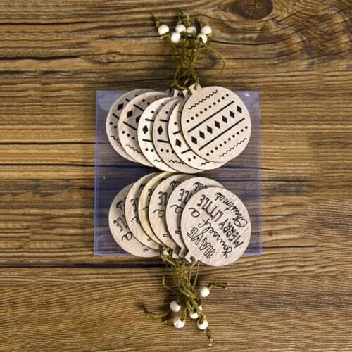 Christmas Tree Ornaments Gift 12PCS/bag Retro Hollow Christmas Wooden Pendant Ornaments Christmas Party Decoration