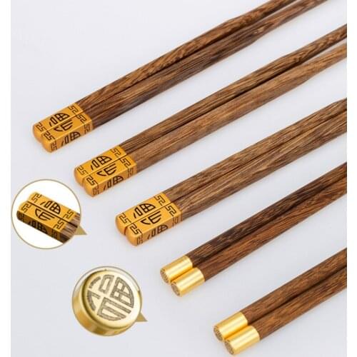 Japan and South Korea 5 pairs of chicken wing wood solid wood household high-grade non-slip anti-mold chopsticks gift set