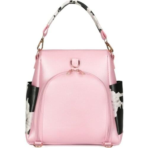 Womens Bag 2020 New Color Contrast Cow Pattern Portable Backpack Fashion Leisure Bag Gift Bag