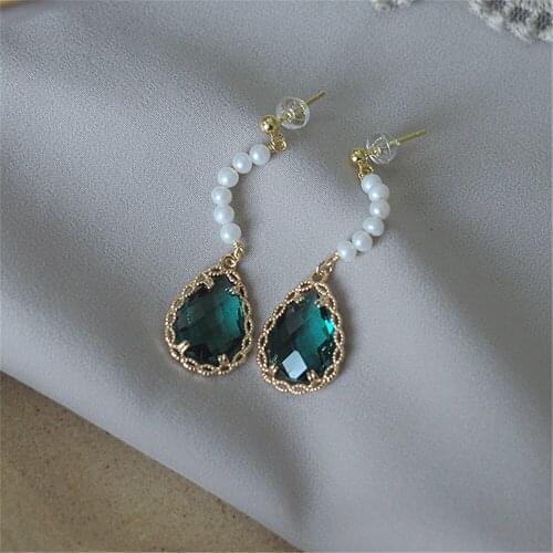 925 Sterling Silver Water Droplets Green AAA Zircon Lace Long Earring For Women Natural Pearl Drop Earring Wedding Party Jewelry
