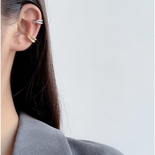 Korean Style Simple S925 Sterling Silver Double Layer Hollow Ear Clip Female Ins Pierceless Irregular Texture Ear Clip