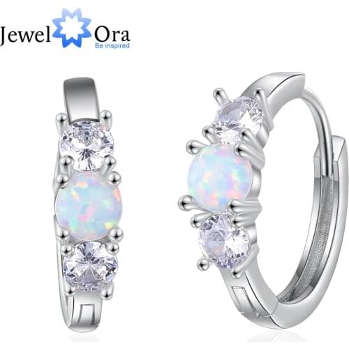 JewelOra Classic Style Round Hoop Earrings with Cubic Zirconia Simulated White Opal Earrings for Women Fashion Jewelry Gift