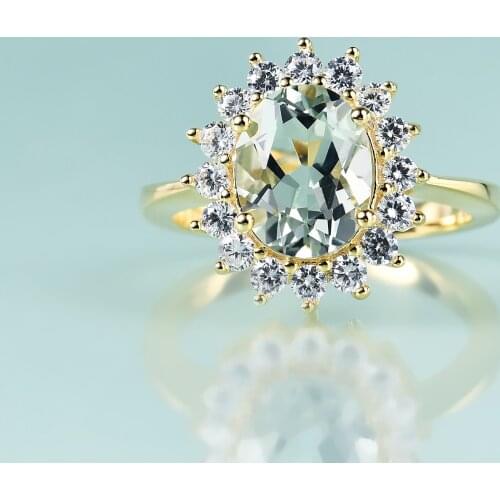 Gems Beauty 14K Gold Filled Sterling Silver Green Amethyst Prasiolite Ring Princess Diana Statement Engagement Rings For Women
