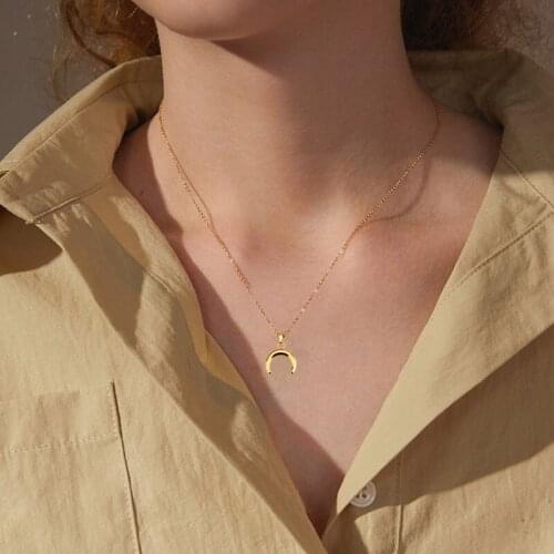 SUQI new fashion Non-fading stainless steel moon gold silver color Necklace Women Choker Necklaces Pendant Femme Chain jewelry