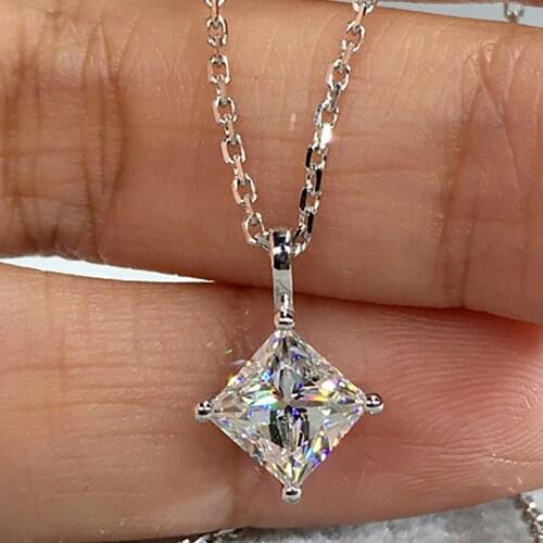14K Au585 Gold Women Pendant Necklaces Moissanite Diamonds 1 2 3 Ct Square Princess Wedding Party Engagement Anniversary Present