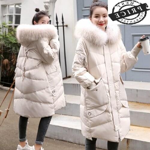 Winter Jacket Women 20% White Duck Down Coat Female Real Fur Hooded Parkas Down Jacket Loose Snow Outwear Coats LWL11a2