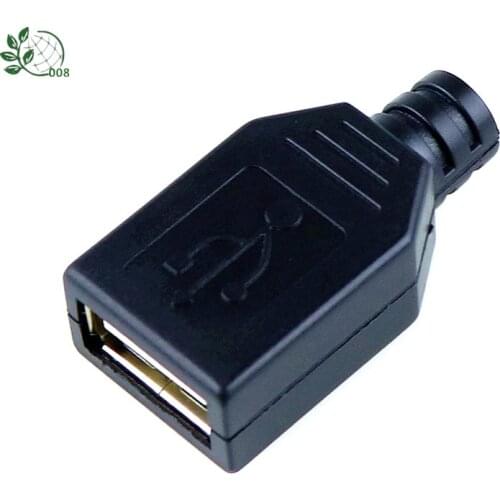 New 10pcs Type A Female USB 4 Pin Plug Socket Connector With Black Plastic Cover
