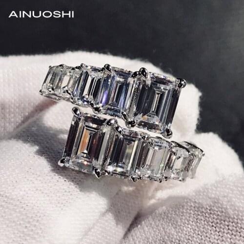 AINUOSHI 925 Sterling Silver Luxury Simulated SONA Diamond Silver Half Eternity Rings For Wedding Bridal Jewelry With Adjustable