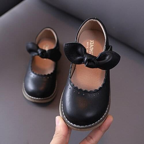Retro Girls Leather Shoes Spring Autumn Kids PU Shoes Casual White Black Flat Shoes for Girls Kids Summer Bowknot Shoes Sandals