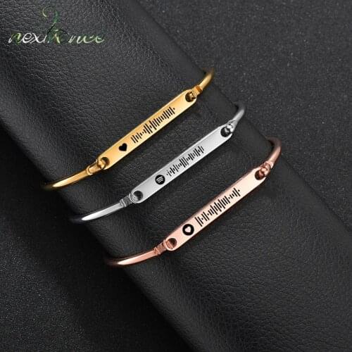 Nextvance Music Code Bangle Personalized Stainless Steel Bracelets Gold Custom engraving Your Favorite Song Code Cuff Jewelry