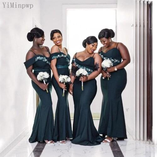 YiMinpwp Black Mermaid Bridesmaid Dresses Spaghetti Floor Length 3D Floral Wedding Guest Party Gowns Maid of Honor Dress