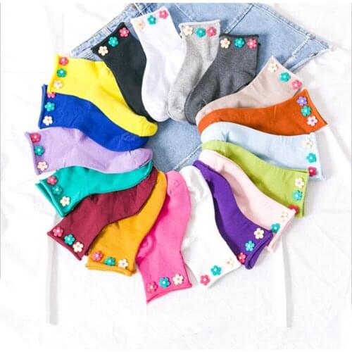 Stockings Womens Colorful Flower Socks Cotton Wild Deodorant Comfortable Candy Color Stretch Sports Socks Women Leisure