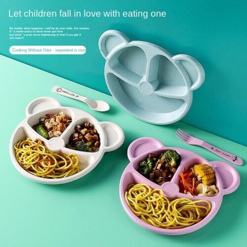 Children Grid Plate Kindergarten Student Tableware Disk Set 3 Piece Set
