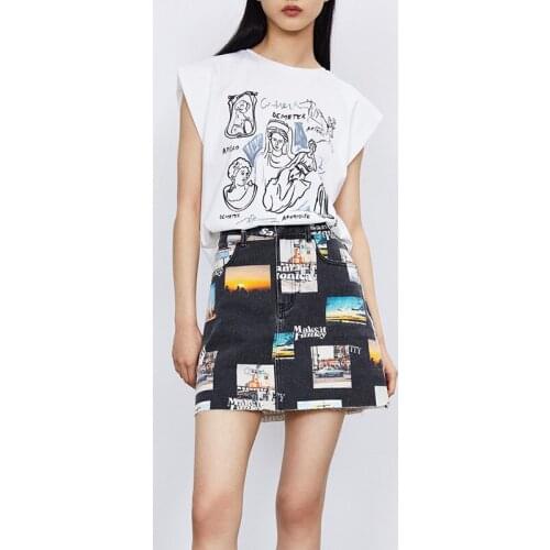 Denim Skirt Ladies Casual High-Waisted Skirt Button Pockets Womens Shorts Patchwork Appliques Vintage Summer Womens Clothing