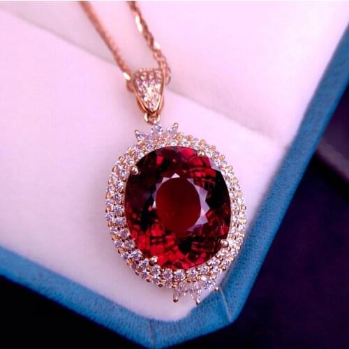 E401 Tourmaline Pendant Fine Jewelry Real 18 K Gold 100% Natural Rubi Tourmaline 10.6ct Gemstones Diamond Pendant Necklace