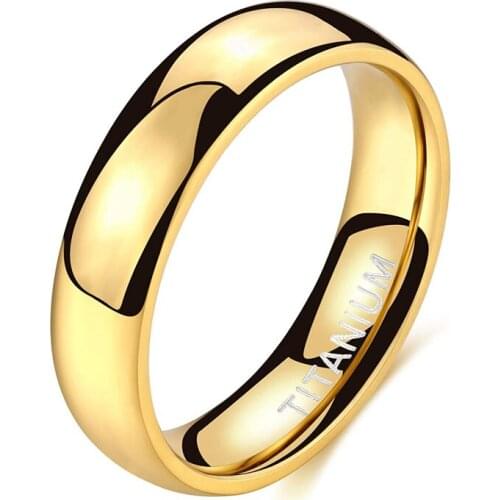 EAMTI 2mm/4mm/6mm Golden Titanium Ring Flat High Polished Wedding Ring Comfortable Fit Wedding Bands for Couple