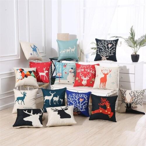 Hap-deer linen cottom Printed Cushion for Sofa Car Seat Snowman Christmas housewarming gift Throw Pillow retro Home Decorative y