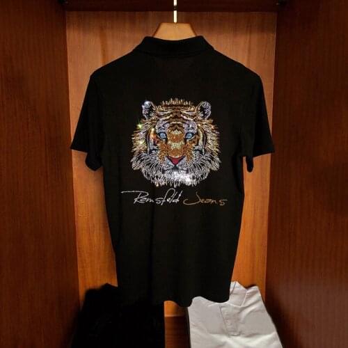 Exquisite Hot Diamond Style Tiger Spring Mens T-Shirt High Quality Breathable Polo All-Match Tops Oversized