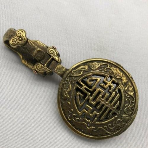 Chinese Brass Five Animal Bat Wealth Ruyi Leather Belt Buckle