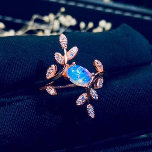 Natural real white opal or sapphire leaves ring Free shipping 4*6mm 0.6ct gemstone 925 sterling silver Fine jewelry J212288
