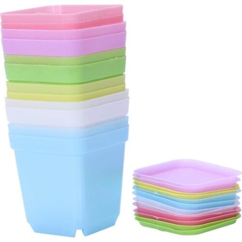 Colorful Plastic Plant Pots with Saucers, Set of 12