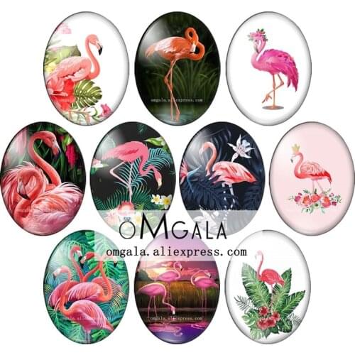 Beauty Tropical Leaves With Flamingo Patterns mixed 13x18mm/18x25mm/30x40mm Oval photo glass cabochon flat back Making findings