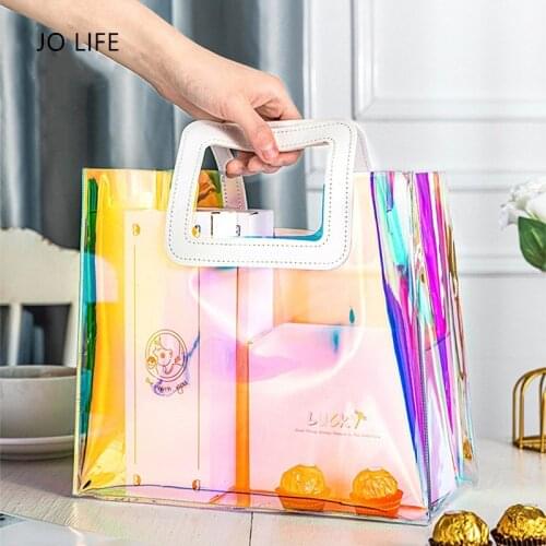 JO LIFE Fahionable Handbag Square Handle Aurora Laser Rainbow Color Festivel Gift Wrapping Packaging Bag