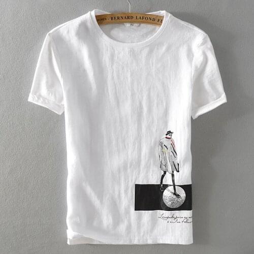 6236 Mens Summer Premium Linen T-Shirts Soft Breathable Sweat Skin Personality Cool Cartoon Character Short Sleeve O-Neck Tees