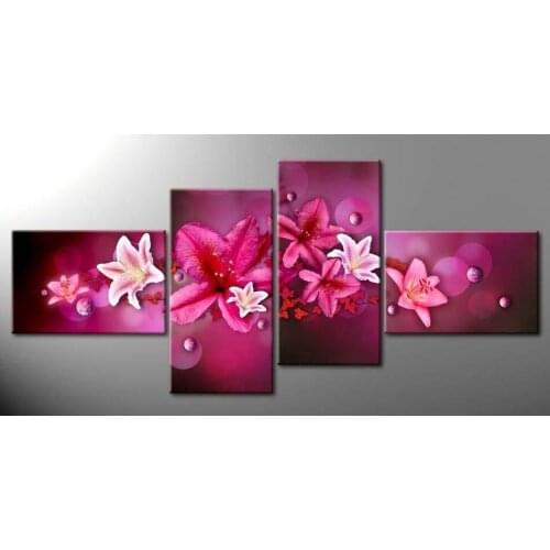Pink Lily Flowers 4pcs/sets diamond embroidery sets diamond square rhinestone fashion scenery 3d diy diamond painting home decor