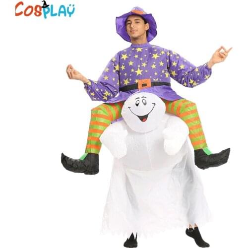 Inflatable Devil Ghost Costume Halloween Party Carnival Cosplay Dress Blow Up Suit for Women Men Adult Rider on Witch Garment
