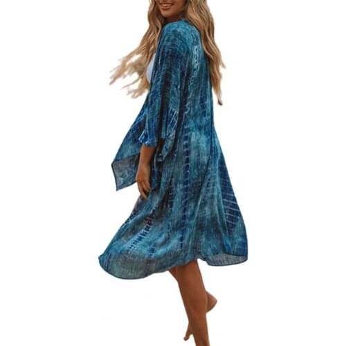 Bikini cover up beach dress Print Swimsuit Cover Up Breathable Middle Long Sun Protection Women Cover Up Beachwear One Size