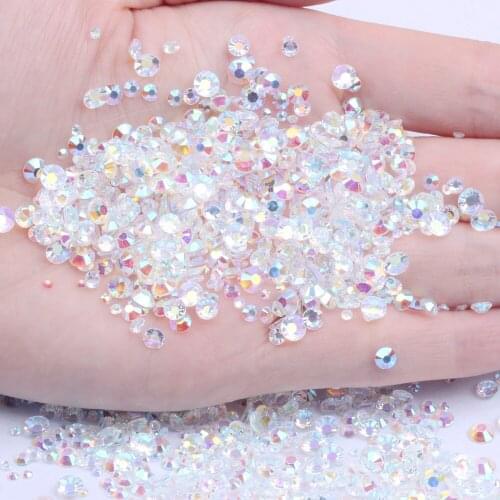 Resin Rhinestones Non Hot Fix CLEAR AB 500/1000pcs 2-6mm Round Flatback Diamonds Appliques For Craft Fabric Wedding Dresses