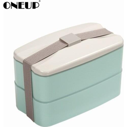 ONEUP Japanese Bento Box Double layer Lunch Box With Spoons Portable Food Storage Container Microwavable Office School BPA Free